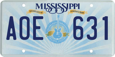 MS license plate AOE631