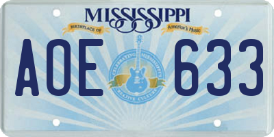 MS license plate AOE633