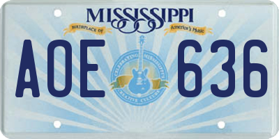 MS license plate AOE636