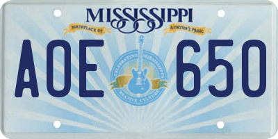MS license plate AOE650