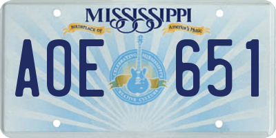 MS license plate AOE651