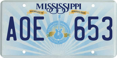 MS license plate AOE653