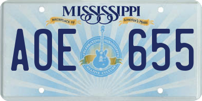 MS license plate AOE655