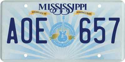 MS license plate AOE657