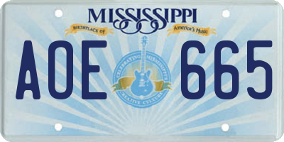 MS license plate AOE665