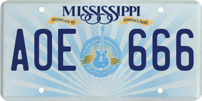 MS license plate AOE666