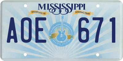 MS license plate AOE671