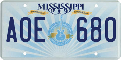MS license plate AOE680
