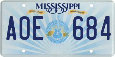 MS license plate AOE684