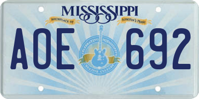 MS license plate AOE692