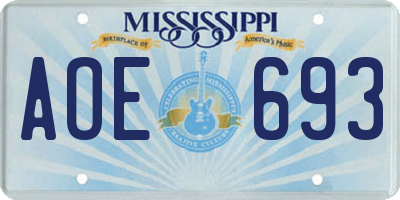 MS license plate AOE693