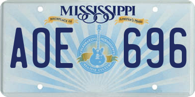 MS license plate AOE696