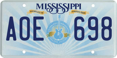 MS license plate AOE698