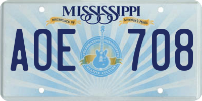 MS license plate AOE708