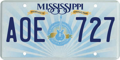 MS license plate AOE727