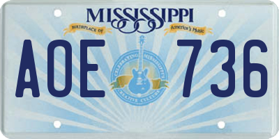 MS license plate AOE736