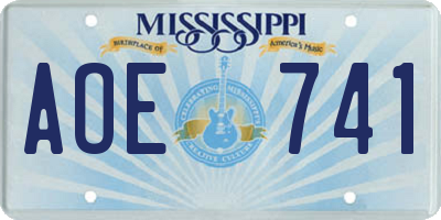 MS license plate AOE741