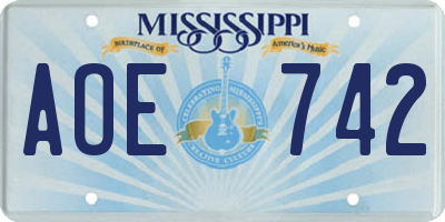 MS license plate AOE742