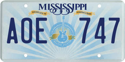 MS license plate AOE747