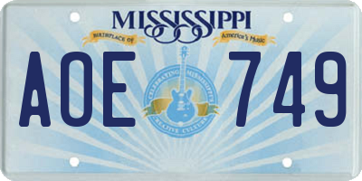 MS license plate AOE749