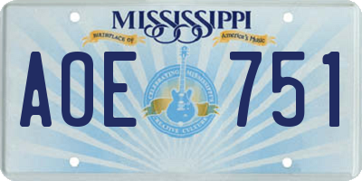 MS license plate AOE751