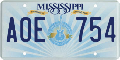 MS license plate AOE754