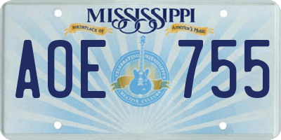 MS license plate AOE755