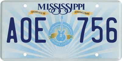MS license plate AOE756