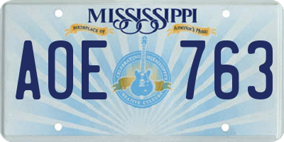 MS license plate AOE763