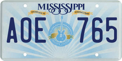 MS license plate AOE765