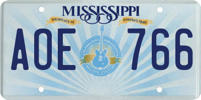 MS license plate AOE766