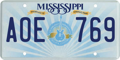 MS license plate AOE769