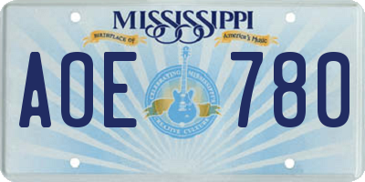 MS license plate AOE780
