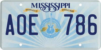 MS license plate AOE786