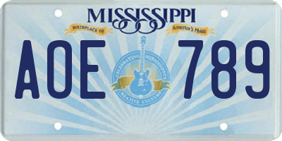 MS license plate AOE789