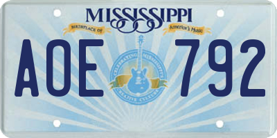 MS license plate AOE792