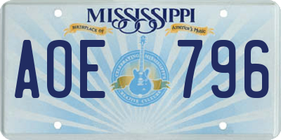 MS license plate AOE796