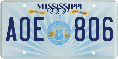 MS license plate AOE806