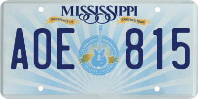 MS license plate AOE815
