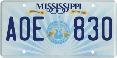 MS license plate AOE830