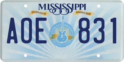 MS license plate AOE831