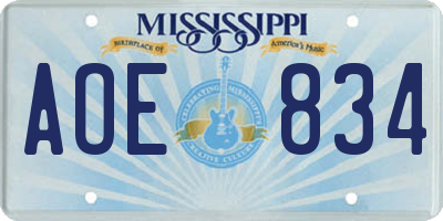 MS license plate AOE834