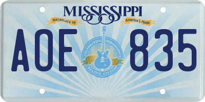 MS license plate AOE835