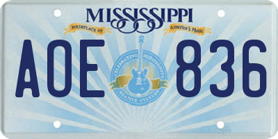 MS license plate AOE836