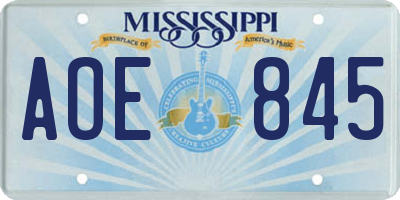 MS license plate AOE845