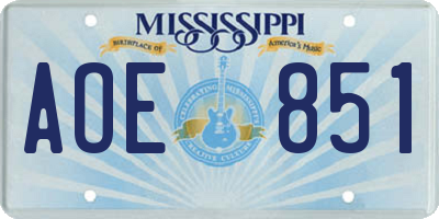 MS license plate AOE851