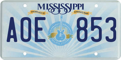 MS license plate AOE853