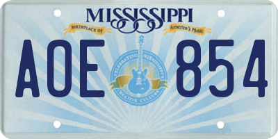 MS license plate AOE854