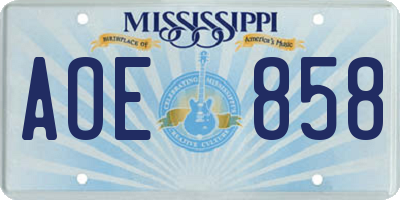 MS license plate AOE858