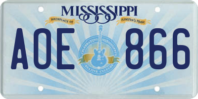 MS license plate AOE866